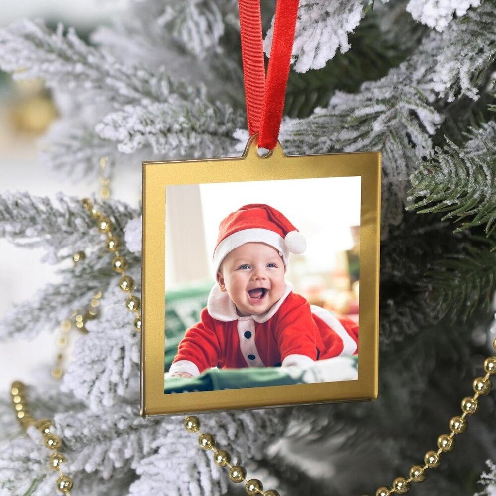 3.2 x 3.2 inch Christmas Acrylic Gold Picture Frame Ornaments for Display Pictur